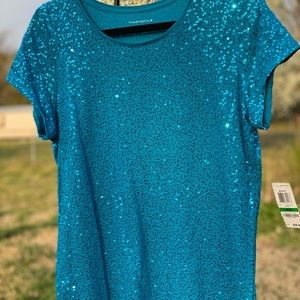 Charter Club New Short-Sleeve Teal Top Size Large